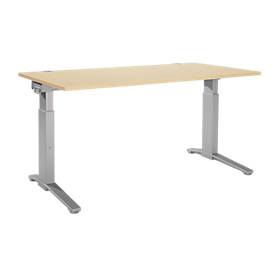 Schäfer Shop Genius Schäfer Shop  Genius Bureautafel PLANOVA ergoSTYLE, C-poot, rechthoek, handm. in hoogte verstelbaar, B 1600 x D 800 x H 675-895 mm, ahorndecor/blank aluminium