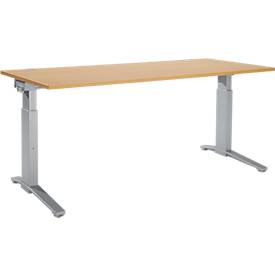 Schäfer Shop Genius Schäfer Shop  Genius Bureautafel PLANOVA ergoSTYLE, C-poot, rechthoek, handm. in hoogte verstelbaar, B 1800 x D 800 x H 675-895 mm, beukenpatroon/blank aluminium