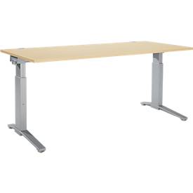 Schäfer Shop Genius Schäfer Shop  Genius Bureautafel PLANOVA ergoSTYLE, C-poot, rechthoek, handm. in hoogte verstelbaar, B 1800 x D 800 x H 675-895 mm, esdoornpatroon/blank aluminium