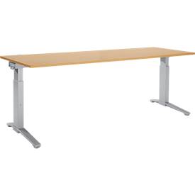 Schäfer Shop Genius Schäfer Shop  Genius Bureautafel PLANOVA ergoSTYLE, C-poot, rechthoek, handm. in hoogte verstelbaar, B 2000 x D 800 x H 675-895 mm, beukenpatroon/blank aluminium
