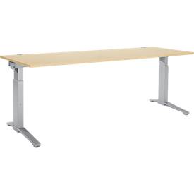 Schäfer Shop Genius Schäfer Shop  Genius Bureautafel PLANOVA ergoSTYLE, C-poot, rechthoek, handm. in hoogte verstelbaar, B 2000 x D 800 x H 675-895 mm, esdoornpatroon/blank aluminium