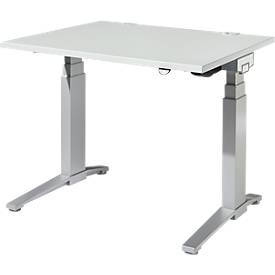 Schäfer Shop  Genius Bureautafel PLANOVA ergoSTYLE, C-poot, rechthoek, tweetraps elektr. in hoogte verstelbaar, B 1200 mm, lichtgrijs/blank aluminium 
