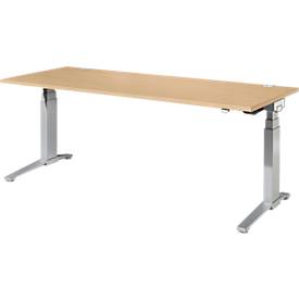 Schäfer Shop Genius Schäfer Shop  Genius Bureautafel PLANOVA ergoSTYLE, C-poot, rechthoek, tweetraps elektr. in hoogte verstelbaar, B 2000 x D 800 x H 645-1305 mm, ahorndecor/blank aluminium