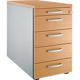 Schäfer Shop Genius Caisson fixe 13333, avec poignée incurvée, l. 435 x H 717 mm, coloris hêtre/alu blanc 