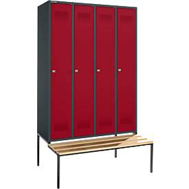 Schäfer Shop Genius Casier de vestiaires avec banc, 4 compartiments, serrure à cylindre, anthracite/rouge