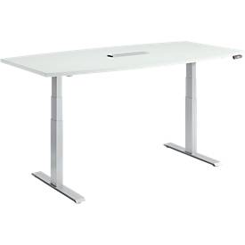 Schäfer Shop Genius Conference table MODENA FLEX, 6-way connection, electrically height-adjustable, boat, T-foot, W 2000 x H 645-1290 mm, light grey/white aluminium + memory panel