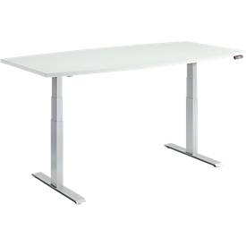 Schäfer Shop Genius Conference table MODENA FLEX, electrically height-adjustable, boat, T-foot, W 2000 x H 645-1290 mm, light grey/white aluminium + memory panel