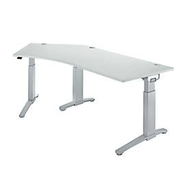 Schäfer Shop Genius desk 135° Planova Ergostyle , fijación a la izquierda, ajuste manual de la altura, ancho 2165 x fondo 800 mm , aluminio gris claro/blanco 