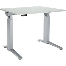 Schäfer Shop Genius desk ERGOSTYLE S, rectangular, electrically height-adjustable, single-level, C-foot, W 1200 x D 800 x H 715-1182 mm, incl. Memory Master, light gray/white aluminum