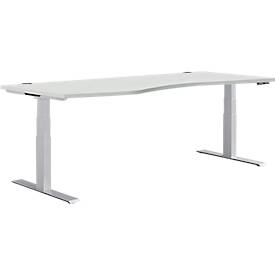 Schäfer Shop Genius Desk MODENA FLEX, electrically height-adjustable, free-form, attachment left, T-foot, W 1800 x H 645-1290 mm, light grey/white aluminium + memory panel