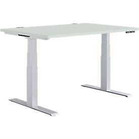 Schäfer Shop Genius desk MODENA FLEX, electrically height-adjustable, rectangular, T-leg, W 1200 x D 800 mm, light gray/white aluminum
