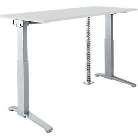 Schäfer Shop Genius desk PLANOVA ERGOSTYLE S, electrically height-adjustable, C-foot, W 1600 mm, light gray/aluminum silver, Memorymaster, cable snake