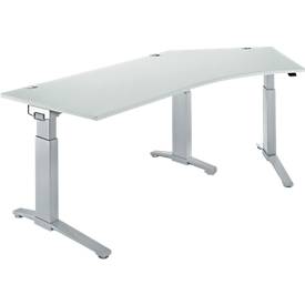 Schäfer Shop Genius ERGOSTYLE S bureau, 135°, C-poot frame, bevestiging rechts, handmatig in hoogte verstelbaar, melaminehars gecoat, B 2165 x D 800 x H 675-895 mm, aluminium lichtgrijs/wit