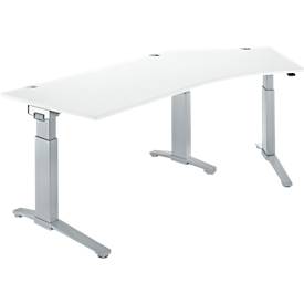 Schäfer Shop Genius ERGOSTYLE S bureau, 135°, C-poot frame, bevestiging rechts, handmatig in hoogte verstelbaar, melaminehars gecoat, B 2165 x D 800 x H 675-895 mm, wit/blank aluminium