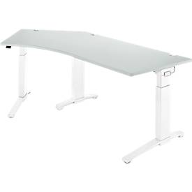 Schäfer Shop Genius ERGOSTYLE S bureau, 135°, C-voet frame, linkse bevestiging, handmatig in hoogte verstelbaar, melaminehars gecoat, B 2165 x D 800 x H 675-895 mm, lichtgrijs/wit
