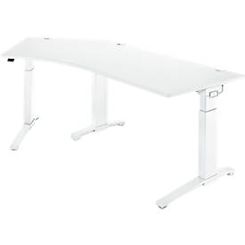 Schäfer Shop Genius ERGOSTYLE S bureau, 135°, C-voet frame, linkse bevestiging, handmatig in hoogte verstelbaar, melaminehars gecoat, B 2165 x D 800 x H 675-895 mm, wit/wit