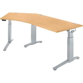 Schäfer Shop Genius ERGOSTYLE S bureau, 135°, één niveau, elektrisch in hoogte verstelbaar, bevestiging links, C-voet, B 2165 x D 800 x H 715-1182 mm, incl. Memory Master, beuken/blank aluminium