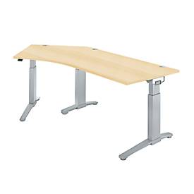 Schäfer Shop Genius ERGOSTYLE S bureau, 135°, links uitschuifbaar, handmatig in hoogte verstelbaar, B 2165 x D 800 mm, ahorn/blank aluminium