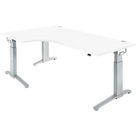 Schäfer Shop Genius ERGOSTYLE S bureau, 90°, C-poot frame, linkse bevestiging, handmatig in hoogte verstelbaar, melaminehars gecoat, B 2000 x D 800 x H 675-895 mm, ahorn/blank aluminium
