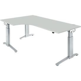 Schäfer Shop Genius ERGOSTYLE S bureau, 90°, C-poot frame, linkse bevestiging, handmatig in hoogte verstelbaar, melaminehars gecoat, B 2000 x D 800 x H 675-895 mm, aluminium lichtgrijs/wit