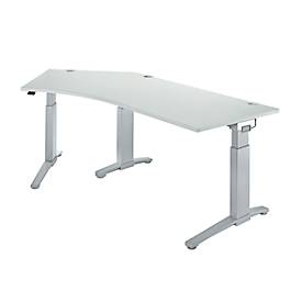 Schäfer Shop Genius ERGOSTYLE S desk, 135°, left-hand extension, manually height-adjustable, W 2165 x D 800 mm, light gray/white aluminum