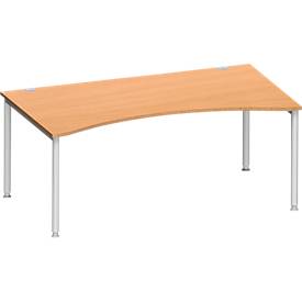 Schäfer Shop Genius Escritorio MODENA FLEX, con tablero tipo cabina de mandos, 4 patas de tubo redondo, An 1800 x P 800/1000 mm, haya 