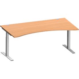 Schäfer Shop Genius Escritorio MODENA FLEX, con tablero tipo cabina de mandos, pata en C de tubo rectangular, anchura 1800 mm, haya/aluminio blanco 