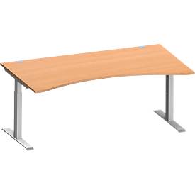 Schäfer Shop Genius Escritorio MODENA FLEX, con tablero tipo cabina de mandos, pata en T de tubo rectangular, anchura 1800 mm, haya/aluminio blanco 