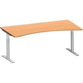 Schäfer Shop Genius Escritorio MODENA FLEX, con tablero tipo cabina de mandos, pata en T de tubo redondo, anchura 1800 mm, haya/aluminio blanco 