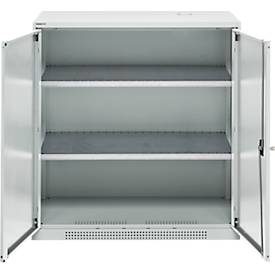 Schäfer Shop Genius Flügeltürenschrank FS, Stahl, mit Belüftungslöchern, B 1055 x T 520 x H 1105 mm, 3 OH, Lichtgrau/Lichtgrau, bis 300 kg
