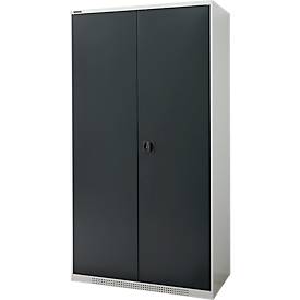 Schäfer Shop Genius Flügeltürenschrank FS, Stahl, mit Belüftungslöchern, B 1055 x T 520 x H 1950 mm, 5 OH, Lichtgrau/Anthrazitgrau, bis 500 kg