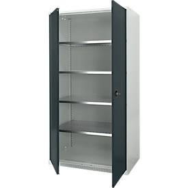 Schäfer Shop Genius Flügeltürenschrank FS, Stahl, mit Belüftungslöchern, B 1055 x T 620 x H 1950 mm, 5 OH, Lichtgrau/Anthrazitgrau, bis 500 kg 