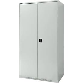 Schäfer Shop Genius Flügeltürenschrank FS, Stahl, mit Belüftungslöchern, B 1055 x T 620 x H 1950 mm, 5 OH, Lichtgrau/Lichtgrau, bis 500 kg 