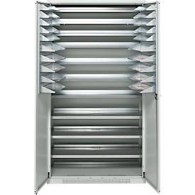 Schäfer Shop Genius Flügeltürenschrank FS, Stahl, mit Belüftungslöchern, B 1055 x T 620 x H 1950 mm, 5 OH, Lichtgrau/Lichtgrau, bis 500 kg 