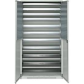 Schäfer Shop Genius Flügeltürenschrank FS, Stahl, mit Belüftungslöchern, B 1055 x T 620 x H 1950 mm, 5 OH, Lichtgrau/Lichtgrau, bis 500 kg 
