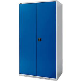 Schäfer Shop Genius Flügeltürenschrank FS, Stahl, mit Belüftungslöchern, B 1055 x T 620 x H 1950 mm, 5 OH, Weißalu/Enzianblau, bis 500 kg 