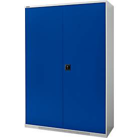Schäfer Shop Genius Flügeltürenschrank FS, Stahl, mit Belüftungslöchern, B 1343 x T 520 x H 1950 mm, 5 OH, Lichtgrau/Enzianblau, bis 750 kg