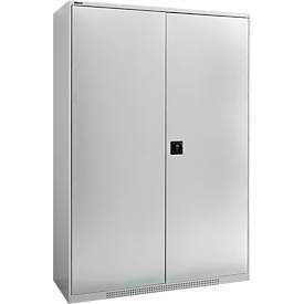 Schäfer Shop Genius Flügeltürenschrank FS, Stahl, mit Belüftungslöchern, B 1343 x T 520 x H 1950 mm, 5 OH, Lichtgrau/Lichtgrau, bis 750 kg