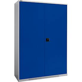 Schäfer Shop Genius Flügeltürenschrank FS, Stahl, mit Belüftungslöchern, B 1343 x T 520 x H 1950 mm, 5 OH, Weißalu/Enzianblau, bis 750 kg