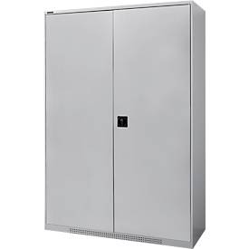 Schäfer Shop Genius Flügeltürenschrank FS, Stahl, mit Belüftungslöchern, B 1343 x T 520 x H 1950 mm, 5 OH, Weißalu/Weißalu, bis 750 kg