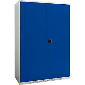 Schäfer Shop Genius Flügeltürenschrank FS, Stahl, mit Belüftungslöchern, B 1343 x T 620 x H 1950 mm, 5 OH, Lichtgrau/Enzianblau, bis 750 kg 