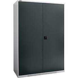 Schäfer Shop Genius Flügeltürenschrank FS, Stahl, mit Belüftungslöchern, B 1343 x T 620 x H 1950 mm, 5 OH, Weißalu/Anthrazitgrau, bis 750 kg 