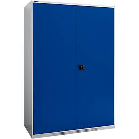 Schäfer Shop Genius Flügeltürenschrank FS, Stahl, mit Belüftungslöchern, B 1343 x T 620 x H 1950 mm, 5 OH, Weißalu/Enzianblau, bis 750 kg 