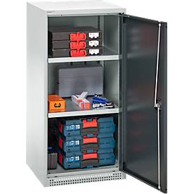 Schäfer Shop Genius Flügeltürenschrank FS, Stahl, mit Belüftungslöchern, B 545 x T 520 x H 1105 mm, 3 OH, Lichtgrau/Anthrazitgrau, bis 150 kg