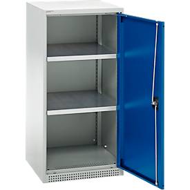 Schäfer Shop Genius Flügeltürenschrank FS, Stahl, mit Belüftungslöchern, B 545 x T 520 x H 1105 mm, 3 OH, Lichtgrau/Enzianblau, bis 150 kg
