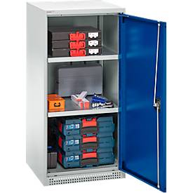 Schäfer Shop Genius Flügeltürenschrank FS, Stahl, mit Belüftungslöchern, B 545 x T 520 x H 1105 mm, 3 OH, Lichtgrau/Enzianblau, bis 150 kg