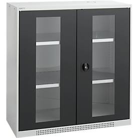 Schäfer Shop Genius Flügeltürenschrank FS, Stahl, Sichtfenster, Lüftungslöcher, B 1055 x T 520 x H 1105 mm, 3 OH, Lichtgrau/Anthrazitgrau, bis 300 kg