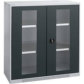 Schäfer Shop Genius Flügeltürenschrank FS, Stahl, Sichtfenster, Lüftungslöcher, B 1055 x T 520 x H 1105 mm, 3 OH, Weißalu/Anthrazitgrau, bis 300 kg