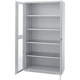 Schäfer Shop Genius Flügeltürenschrank FS, Stahl, Sichtfenster, Lüftungslöcher, B 1055 x T 520 x H 1950 mm, 5 OH, Weißalu/Weißalu, bis 500 kg 