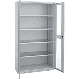 Schäfer Shop Genius Flügeltürenschrank FS, Stahl, Sichtfenster, Lüftungslöcher, B 1055 x T 520 x H 1950 mm, 5 OH, Weißalu/Weißalu, bis 500 kg 